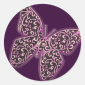 Butterflies Swirl Paars Ronde Sticker (Voorkant)