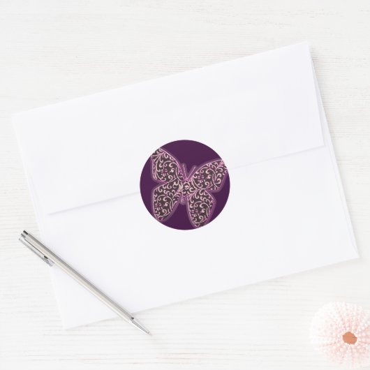 Butterflies Swirl Paars Ronde Sticker (Envelop)