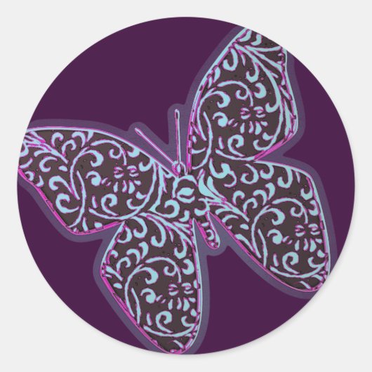 Butterflies Swirl Paars Ronde Sticker (Voorkant)