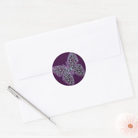 Butterflies Swirl Paars Ronde Sticker (Envelop)