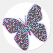 Butterflies Swirl Paars Ronde Sticker (Voorkant)