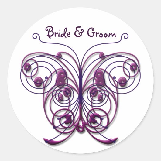 Butterflies Swirl Paars Ronde Sticker (Voorkant)