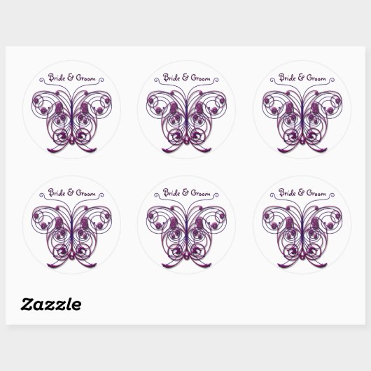 Butterflies Swirl Paars Ronde Sticker (Vel)