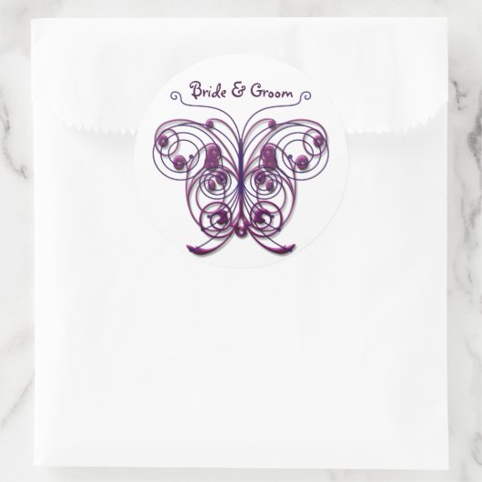 Butterflies Swirl Paars Ronde Sticker (Tas)