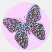 Butterflies Swirl Paars Ronde Sticker (Voorkant)
