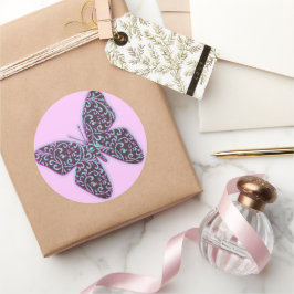 Butterflies Swirl Paars Ronde Sticker