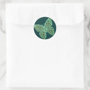 Butterflies Swirls Green Ronde Sticker