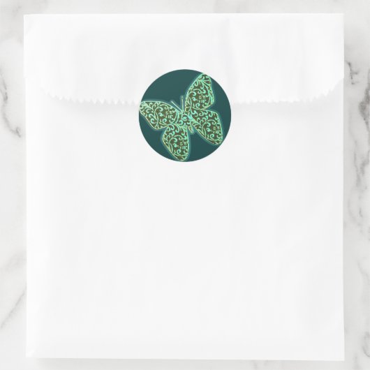 Butterflies Swirls Green Ronde Sticker (Tas)