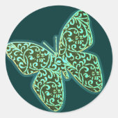 Butterflies Swirls Green Ronde Sticker (Voorkant)