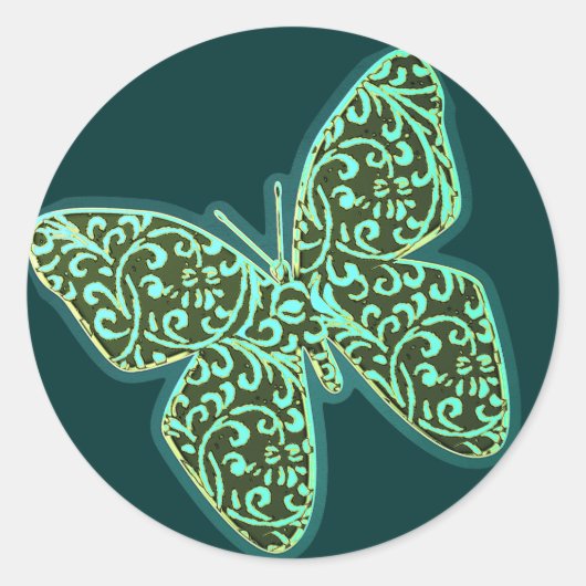 Butterflies Swirls Green Ronde Sticker (Voorkant)