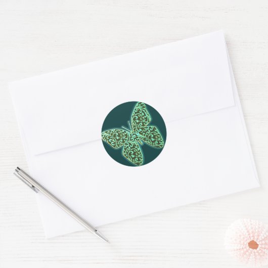 Butterflies Swirls Green Ronde Sticker (Envelop)