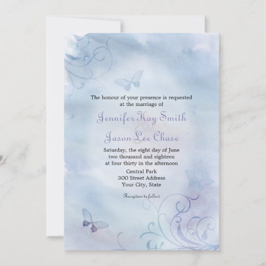 Butterflies & Swirls Wedding Invitations Kaart (Voorkant)