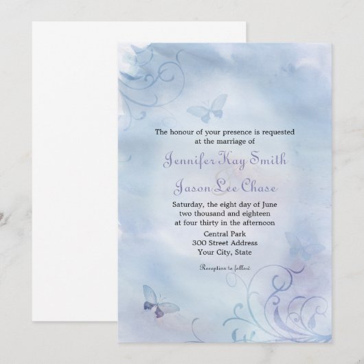 Butterflies & Swirls Wedding Invitations Kaart (Voorkant / Achterkant)