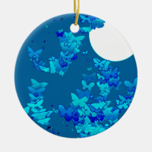 Butterflies tegen blauwe nachtelijke hemel, maansc keramisch ornament
