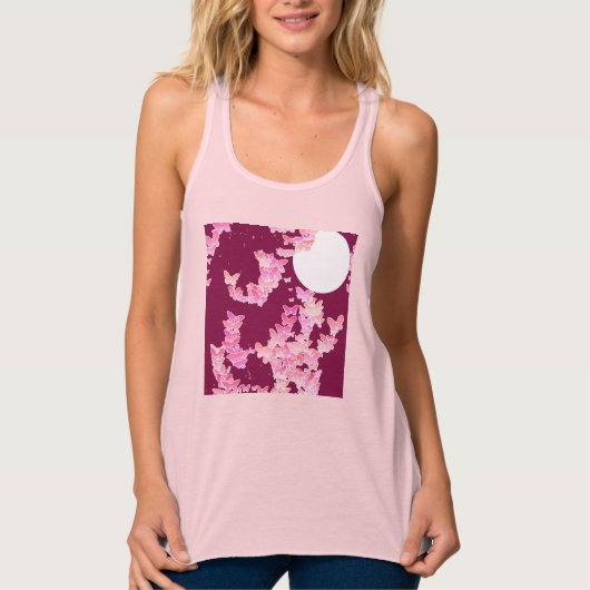 Butterflies tegen nachtelijke hemel, roze Bourgogn Tanktop (Voorkant)