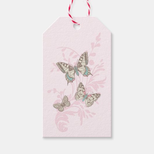 Butterflies tekenend grafisch roze trouwcadeau lab cadeaulabel (Voorkant)