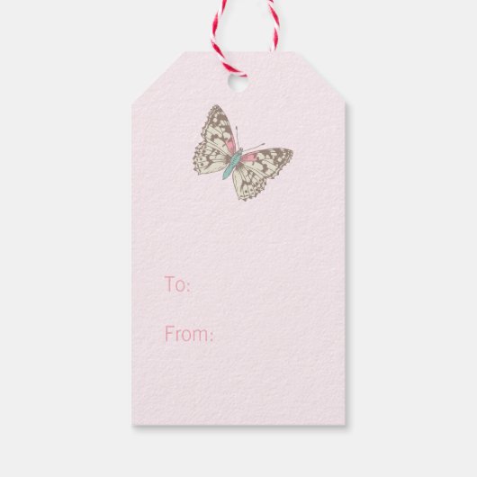 Butterflies tekenend grafisch roze trouwcadeau lab cadeaulabel (Achterkant)