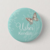 Butterflies Usher blauwgroen trouwpen / knop Ronde Button 5,7 Cm (Voorkant)