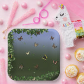 Butterflies van blauw papieren bordje (Feest)