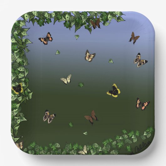 Butterflies van blauw papieren bordje (Voorkant)