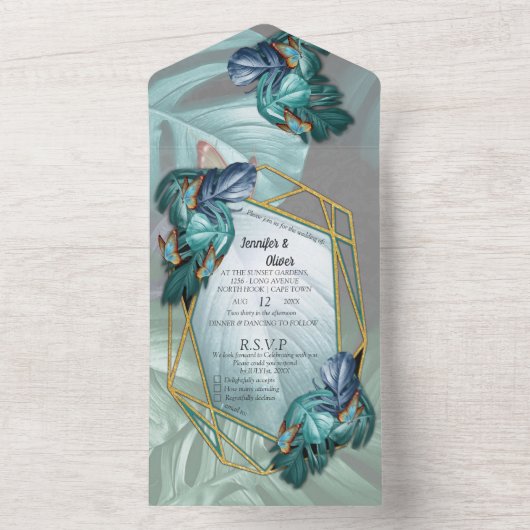 Butterflies van Paradise All in One Wedding Invite All In One Uitnodiging (Binnen)