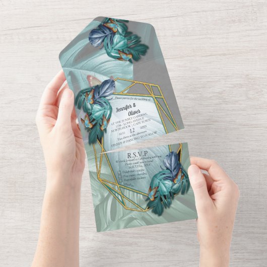 Butterflies van Paradise All in One Wedding Invite Uitnodiging (Afscheurbaar)