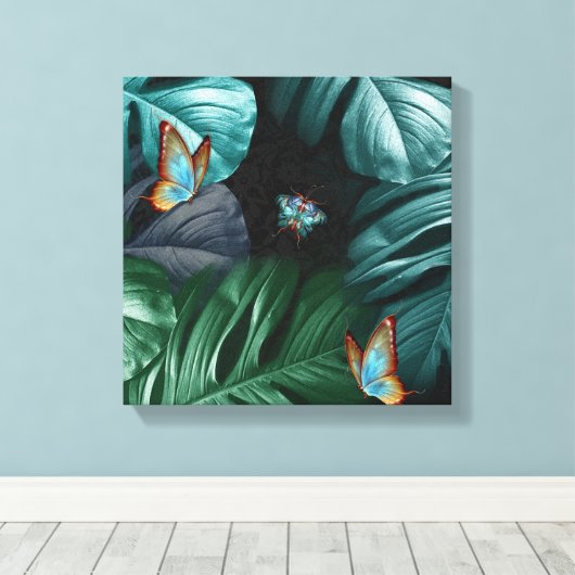 Butterflies van Paradise Tropical Turquoise Splash Canvas Afdruk (Insitu (Houten vloer))