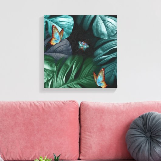 Butterflies van Paradise Tropical Turquoise Splash Canvas Afdruk (Insitu (Woonkamer))