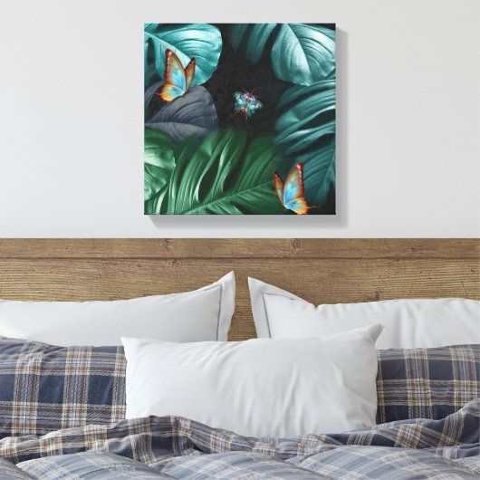 Butterflies van Paradise Tropical Turquoise Splash Canvas Afdruk (Insitu (Slaapkamer))