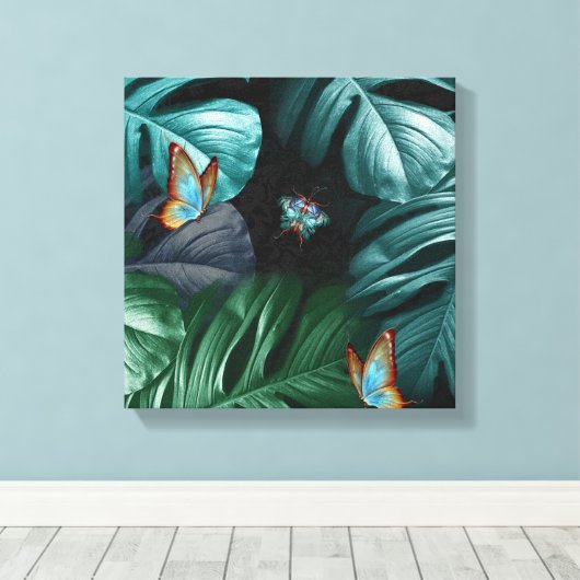 Butterflies van Paradise Tropical Turquoise Splash Canvas Afdruk (Insitu (Houten vloer))