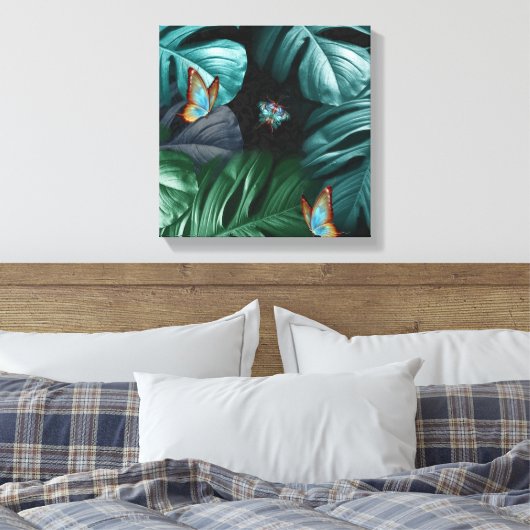 Butterflies van Paradise Tropical Turquoise Splash Canvas Afdruk (Insitu (Slaapkamer))