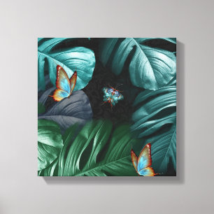 Butterflies van Paradise Tropical Turquoise Splash Canvas Afdruk