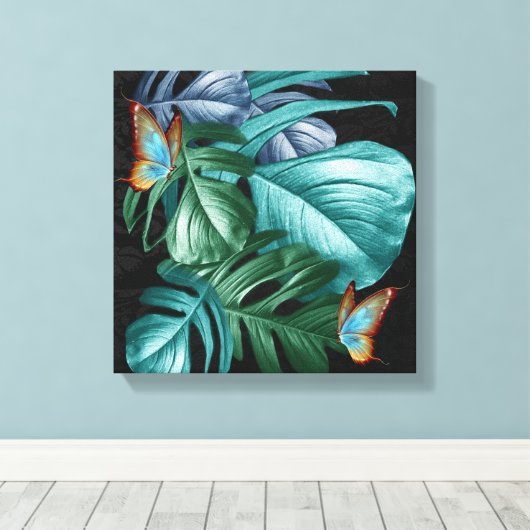 Butterflies van Paradise Tropical Turquoise Splash Canvas Afdruk (Insitu (Houten vloer))