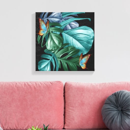 Butterflies van Paradise Tropical Turquoise Splash Canvas Afdruk (Insitu (Woonkamer))