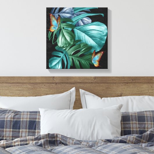 Butterflies van Paradise Tropical Turquoise Splash Canvas Afdruk (Insitu (Slaapkamer))