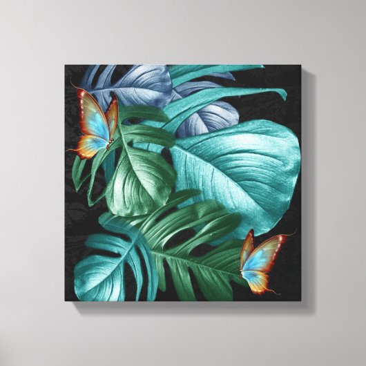 Butterflies van Paradise Tropical Turquoise Splash Canvas Afdruk (Voorkant)