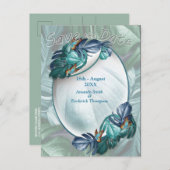 Butterflies van Paradise/Tropische Turquoise Splas Aankondigingskaart (Voorkant / Achterkant)