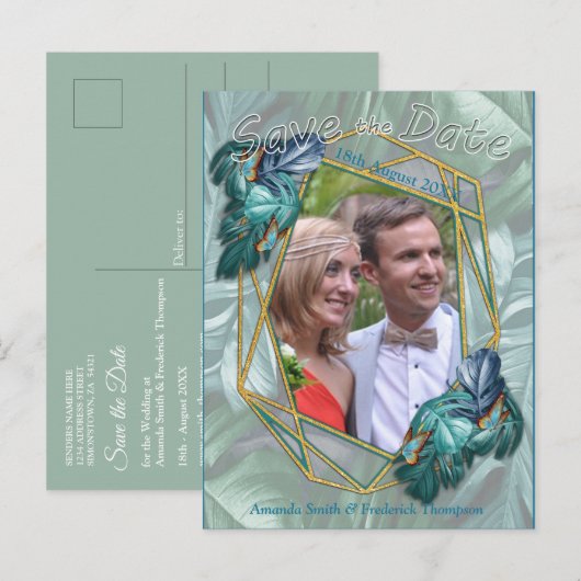 Butterflies van Paradise/Tropische Turquoise Splas Aankondigingskaart (Voorkant / Achterkant)