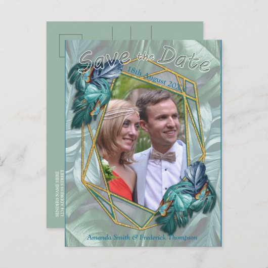 Butterflies van Paradise/Tropische Turquoise Splas Aankondigingskaart (Voorkant / Achterkant)