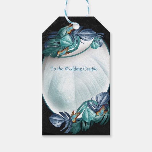 Butterflies van Paradise/Tropische Turquoise Splas Cadeaulabel (Voorkant)