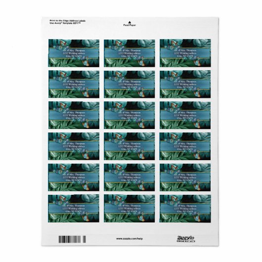 Butterflies van Paradise/Tropische Turquoise Splas Etiket (Full Sheet)