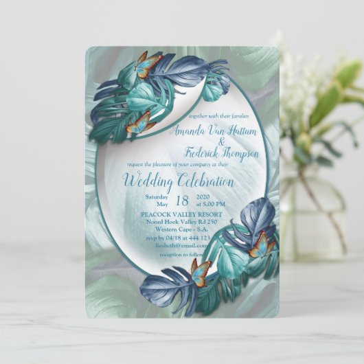 Butterflies van Paradise/Tropische Turquoise Splas Kaart (Staand voorkant)