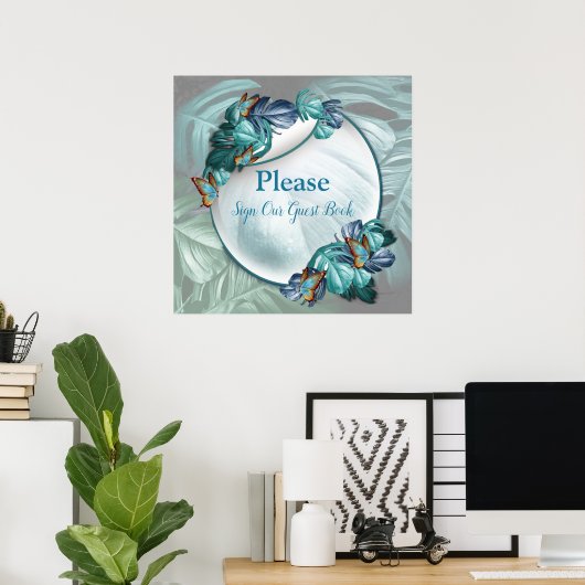 Butterflies van Paradise/Tropische Turquoise Splas Poster (Thuiskantoor)