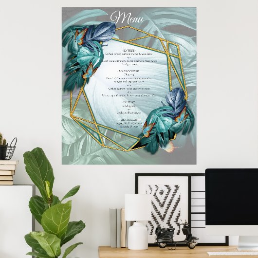 Butterflies van Paradise/Tropische Turquoise Splas Poster (Thuiskantoor)