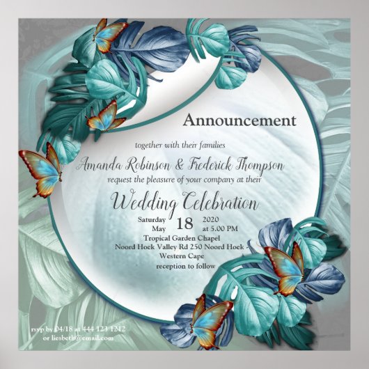 Butterflies van Paradise/Tropische Turquoise Splas Poster (Voorkant)