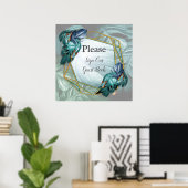 Butterflies van Paradise/Tropische Turquoise Splas Poster (Thuiskantoor)