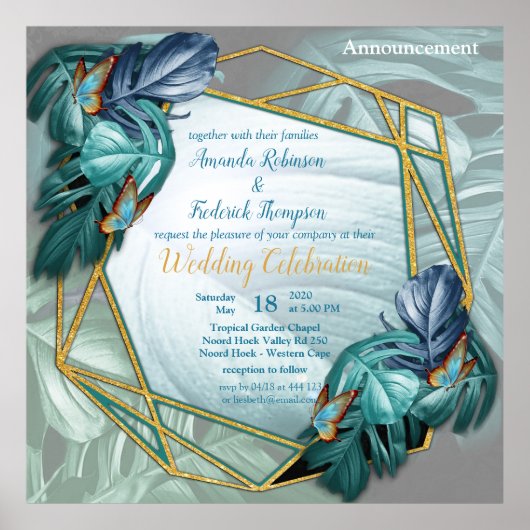 Butterflies van Paradise/Tropische Turquoise Splas Poster (Voorkant)