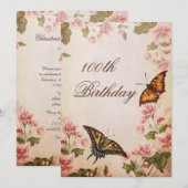 Butterflies & Vintage Almond Blossom 100th Kaart (Voorkant / Achterkant)
