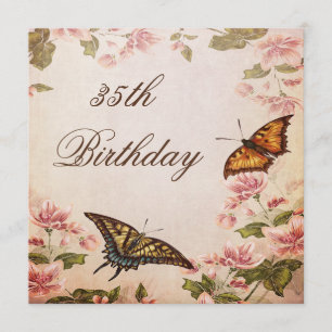 Butterflies & Vintage Almond Blossom 35th Birthday Kaart