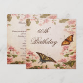 Butterflies & Vintage Almond Blossom 60th Birthday Kaart (Voorkant / Achterkant)